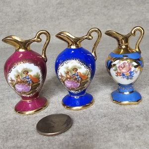 Limoges France Miniature Fine Porcelain Vase (3) Vintage w Real Gold Accents